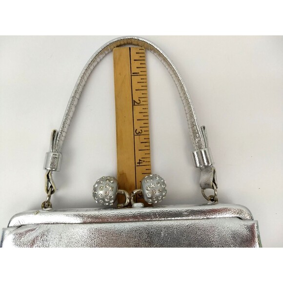 Vintage AFTER FIVE Silver Evening Clutch Hand Bag Rhinestone Orbs Kiss‎ Lock - Picture 16 of 16